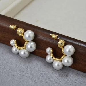 Elegant gold brass pearl cluster earrings with 925 silver needle for a luxurious look