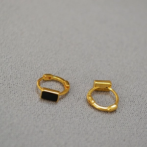 Minimalist gold plated brass hoop earrings with black enamel rectangle inlays
