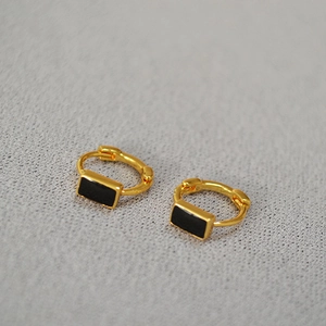 Korean Niche Minimalist Brass Gold Plated Black Enamel Mini Hoop Earrings For Women Geometric Small Ear Buckle Fashion Jewelry