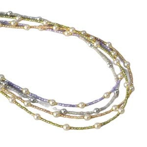 Multi-layer bohemian beaded necklace with colorful zircons, pearls and gold spacers