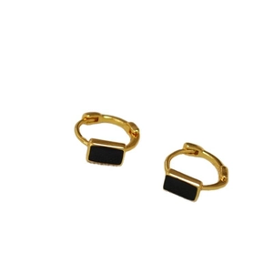 Minimalist gold-plated brass hoop earrings with black enamel rectangle inlays