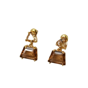 Retro amber geometric earrings with golden metal triangles and S925 silver pins