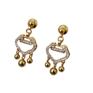 Elegant gold Ruyi lock earrings with shimmering zircons and three small round beads