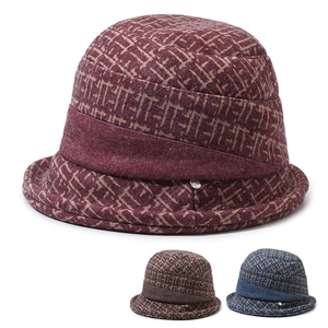 Women's Winter Warm Patterned Bucket Hat Vintage Geometric Jacquard Cloche Hat With Bow For Elderly Elegant Ladies Outdoor Hat