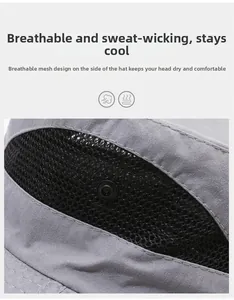 Détail de chapeau de soleil gris avec maille respirante noire et tissu à séchage rapide