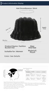 Size chart for women's plush bucket hat showing 58cm circumference and measuring guide