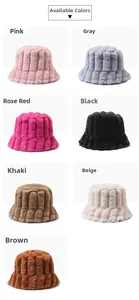 Detailed view of color options for striped plush fisherman hats in seven soft autumn shades