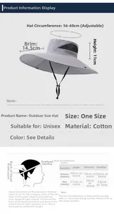 Guide des tailles du chapeau soleil pliable avec bord de 14,5cm et tour de tête réglable