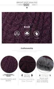 Detail view of purple knit hat showing thick grey faux fur lining and fine stitching texture