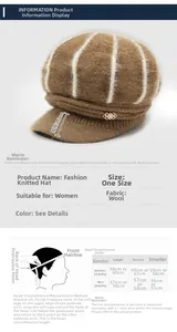 Size chart showing 5.5cm brim and measuring guide for women's knitted beanie with visor