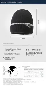 Size chart for thermal knit hat with 22x23.5cm dimensions and head circumference guide