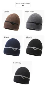 Vertical rib knit pattern details on winter beanies in five assorted neutral colors
