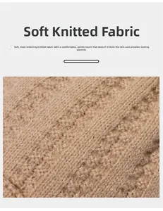 Close-up of soft camel knitted fabric with thick ribbed texture for heat retention