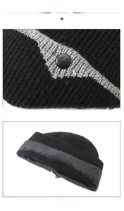Detailed view of the thick fleece lining and knitted texture of the winter beanie