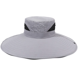 Chapeau de soleil à bord large gris clair avec maille respirante et broderie