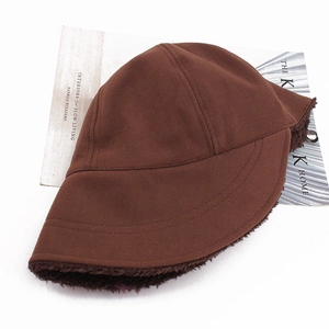 Women Winter Thickened Fleece Lined Lamb Wool Bucket Hat Adjustable Solid Color Warm Fisherman Hat Outdoor Daily Wear