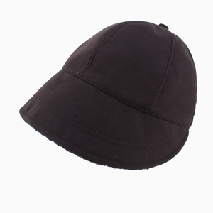 Detailed close-up of dark brown cotton bucket hat with stitching for autumn and winter
