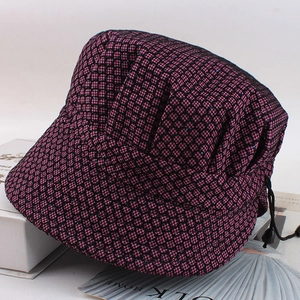 Elderly women's purple plaid basin hat with sparkling sequins and adjustable drawstring cord