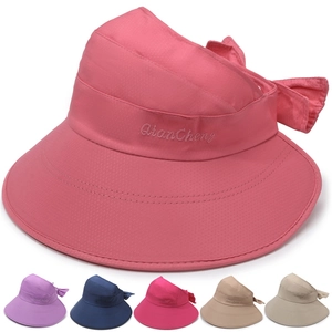 Women Wide Brim Sun Visor Hat Polyester Breathable Anti UV Beach Sunshade Hat With Bow Knot Summer Outdoor Fashion Hat