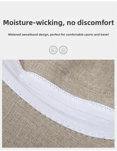 Macro shot of wide sweatband inside a breathable linen style sun hat with fine stitching