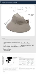 Size chart showing adjustable 56-60cm circumference for women's linen sun hat