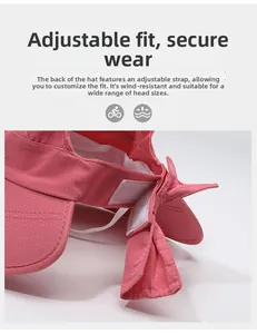 Detail of pink sun hat with honeycomb texture and adjustable velcro strap for custom fit
