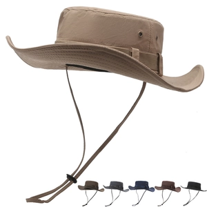 Outdoor Sun Protection Bucket Hat With Adjustable Windproof Rope Wide Brim Boonie Hat For Hiking Camping Fishing Unisex