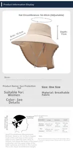 Detailed size chart for women's sun hat featuring adjustable 56-60cm circumference
