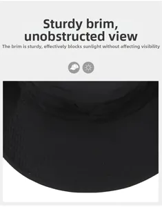 Close-up of a black outdoor sun hat featuring a stiff brim with reinforced stitching detail