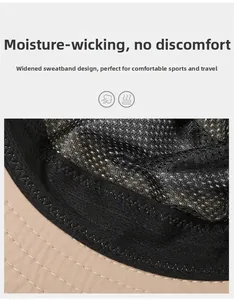 Detail of outdoor sun hat featuring a breathable mesh lining and widened sweatband