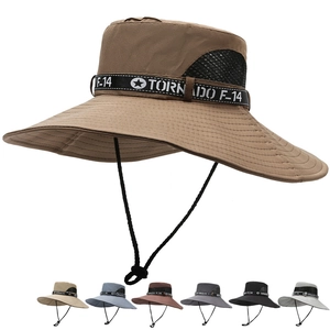 Flat lay detail showing a wide-brim sun hat in coffee brown with seven available colors