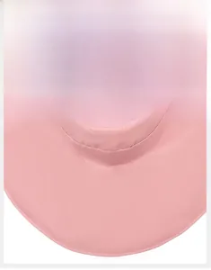 Detail of pink sun hat featuring a wide stiff brim for unobstructed view and UV protection