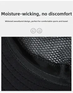 Detail view of the breathable mesh lining and widened sweatband of the sun hat