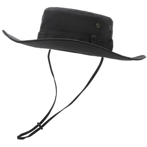 Black outdoor cowboy sun hat with wide brim and adjustable chin strap for hiking