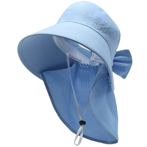 Sky blue UV protection sun hat with wide brim and detachable face neck cover for outdoors