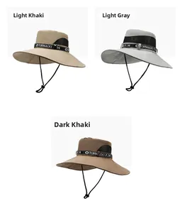 Detail of adjustable windproof ropes and breathable mesh on outdoor sun hats