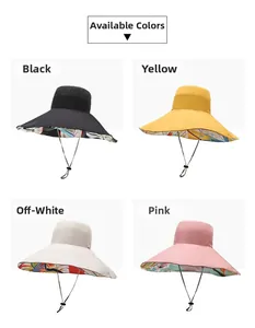 Detailed view of sun hat color options including black, yellow, beige and pink