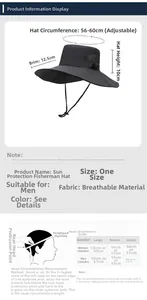Detail size chart for breathable sun hat showing 12.5cm brim and adjustable 56-60cm headband