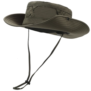 Wide brim army green outdoor sun hat with adjustable windproof drawstring and metal side buttons