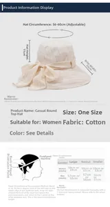 Size chart showing adjustable 56-60cm circumference and 10cm wide brim for sun hat