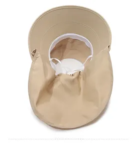 Detailed interior view of sun hat showing white sweatband and quality stitching