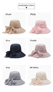 Multiple color options for wide brim sun hats with bow decoration for summer sun protection