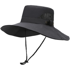 Men Outdoor Sun Hat Wide Brim UV Protection Breathable Fishing Bucket Hat With Adjustable Windproof String Boonie Hat