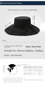 Size guide for women's sun hat showing 10cm brim and adjustable 56-60cm head circumference