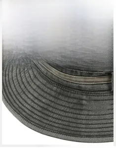 Close-up of dark grey washed canvas sun hat featuring a reinforced wide brim with stitching