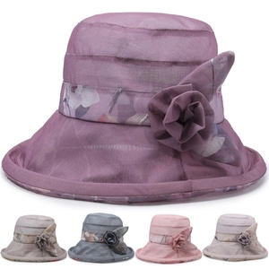 Chapeau de Soleil d'Été pour Femmes Respirant en Polyester Bob Avec Décoration Florale 3D Élégante Brodé à la Main Floral