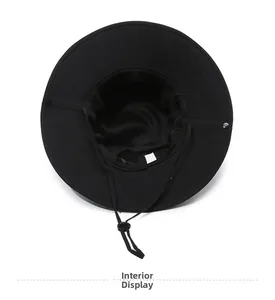 Detail view of the breathable mesh lining and windproof drawstring on this outdoor sun hat