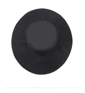 Top view of black quick-dry sun hat with adjustable buckle for hiking and fishing