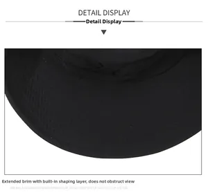 Detail of the extended sun hat brim with built-in interlayer for shape retention
