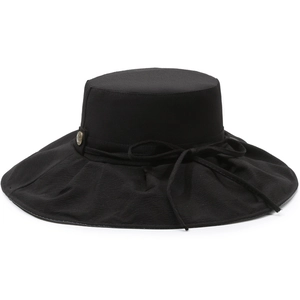 Breathable black wide brim sun hat with ribbon bow and metal buckle for women